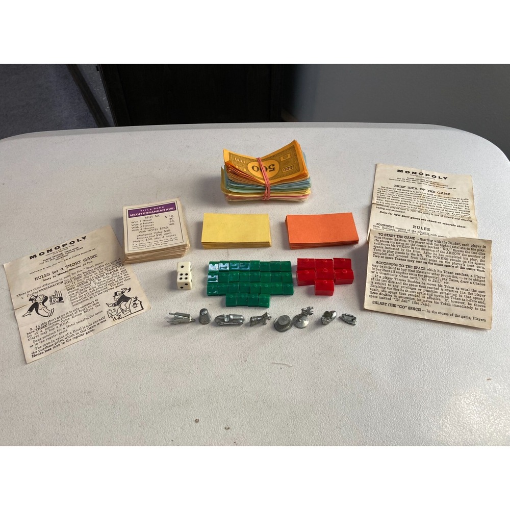 Vintage 1961 Monopoly Money Pieces Parts Replacement Pieces Tokens Money Rules
